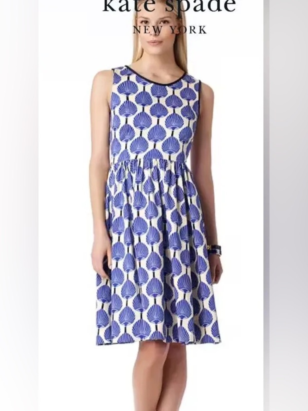 kate spade Blue Fan-Print Sleeveless Fit & Flare Dress - Picture 4 of 4